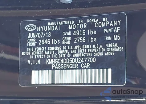 2013 Hyundai Genesis 3.8 из США, поврежденный, VIN KMHGC4DD5DU247700